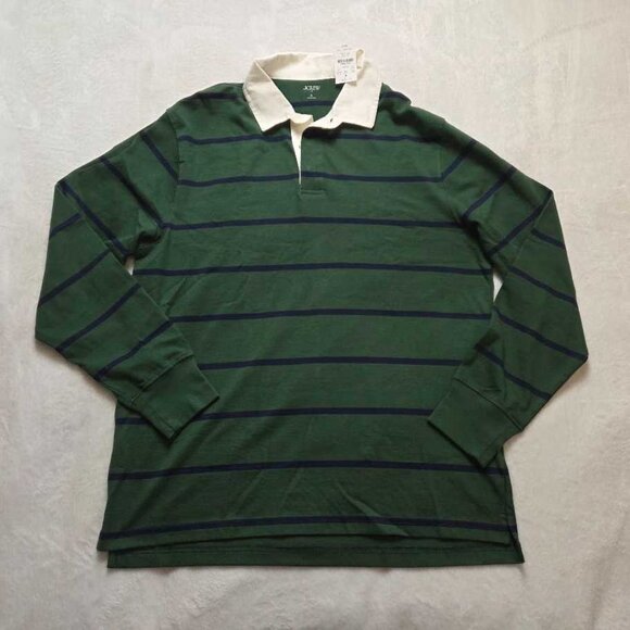 New L J.Crew Factory striped rugby longsleeve polo shirt Championship Green Navy - Picture 3 of 8